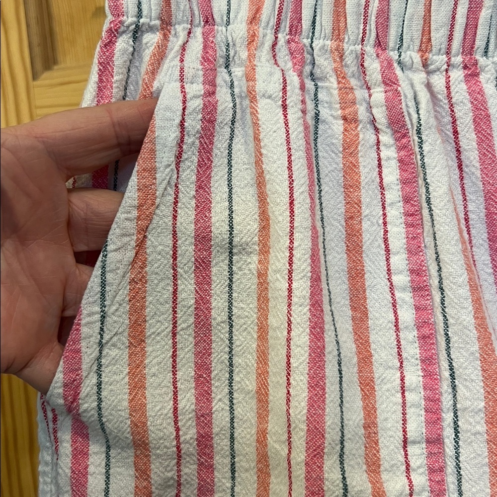 LOFT Pink and White Linen Blend Sherbet Striped Women's Bermuda Shorts Sz L - Picture 2 of 6